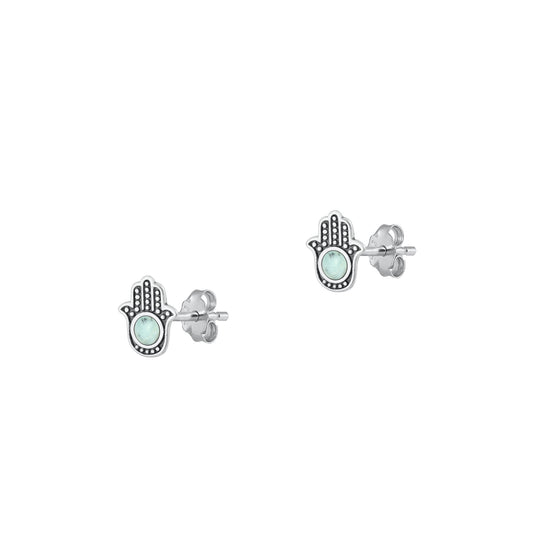 Silver Stone Earrings - Hamsa