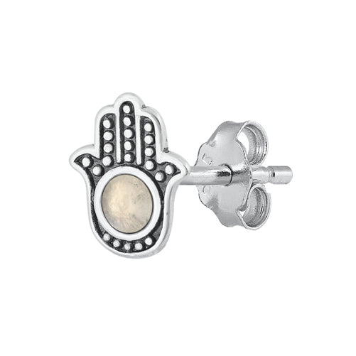 Silver Stone Earrings - Hamsa