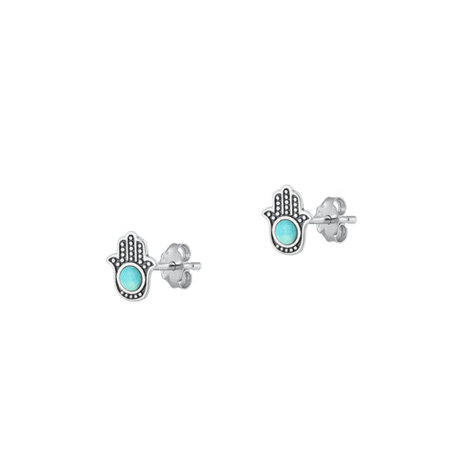 Silver Stone Earrings - Hamsa