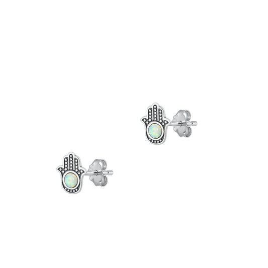 Silver Lab Opal Earrings - Hamsa