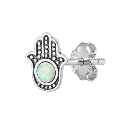 Silver Lab Opal Earrings - Hamsa