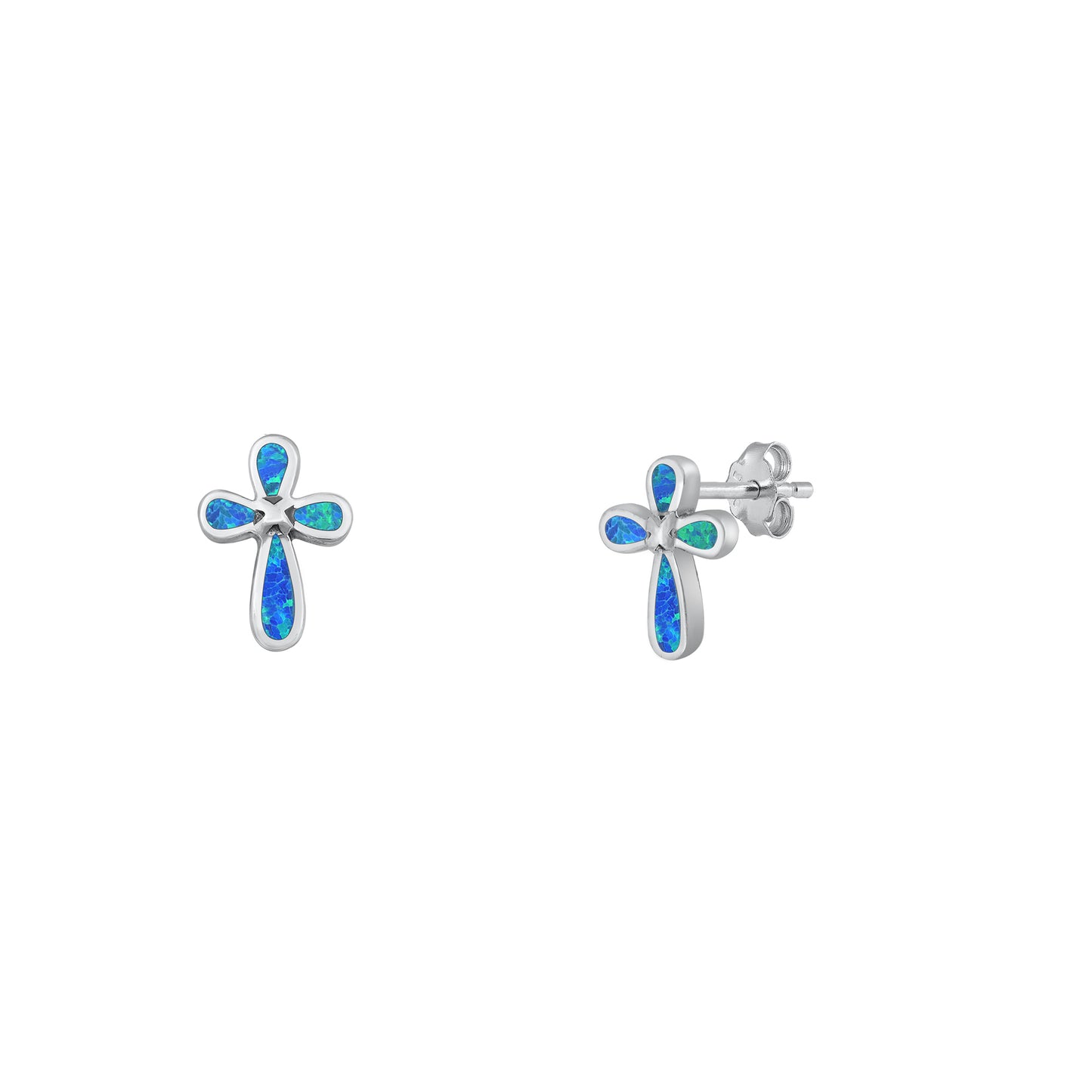 Silver Lab Opal Earrings - Cross