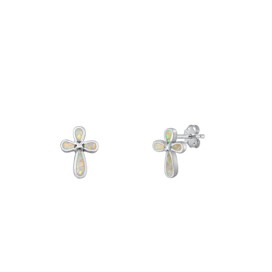 Silver Lab Opal Earrings - Cross
