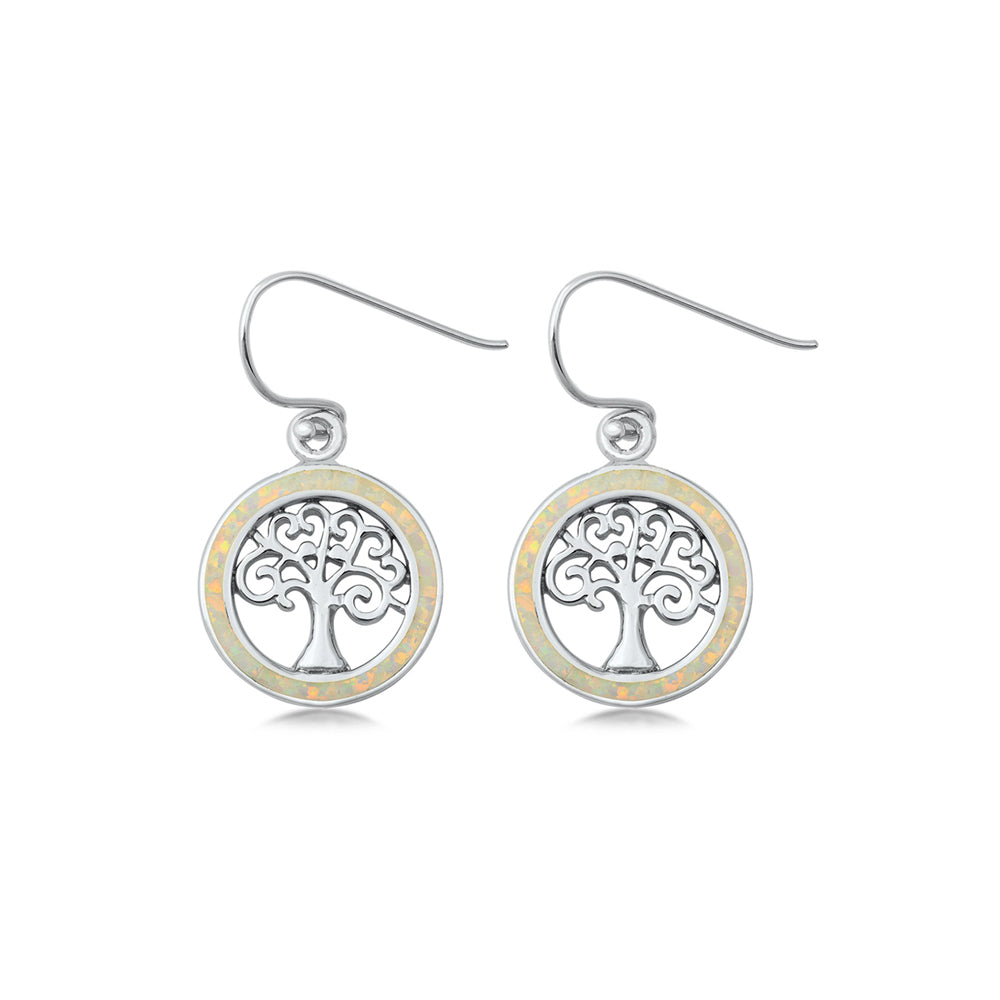 Silver Lab Opal Earrings - Tree of Life