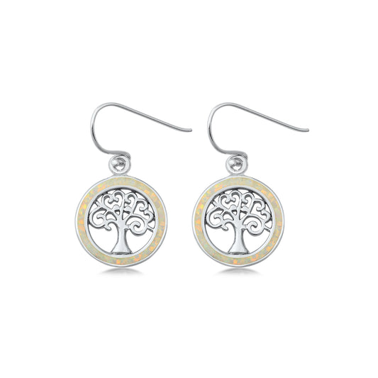 Silver Lab Opal Earrings - Tree of Life