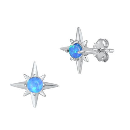 Silver Lab Opal Earrings - Star