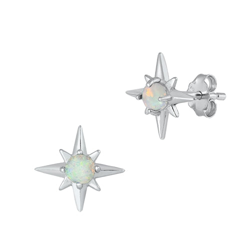 Silver Lab Opal Earrings - Star