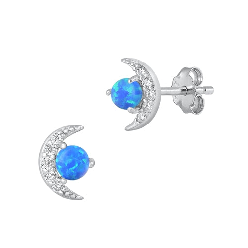 Silver Lab Opal Earrings - Moon