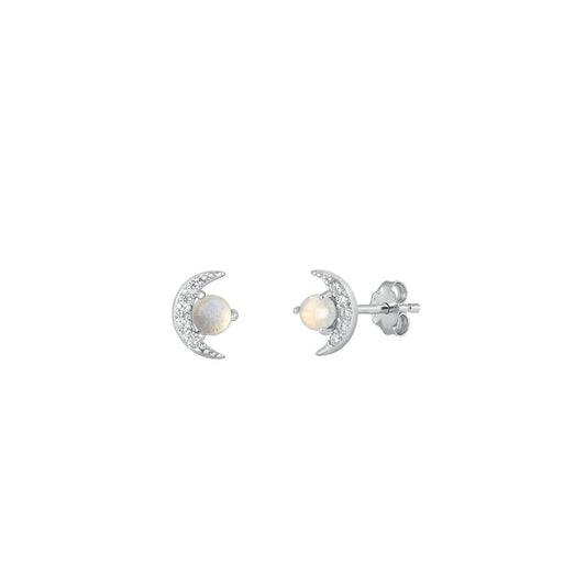 Silver Stone Earrings - Moon