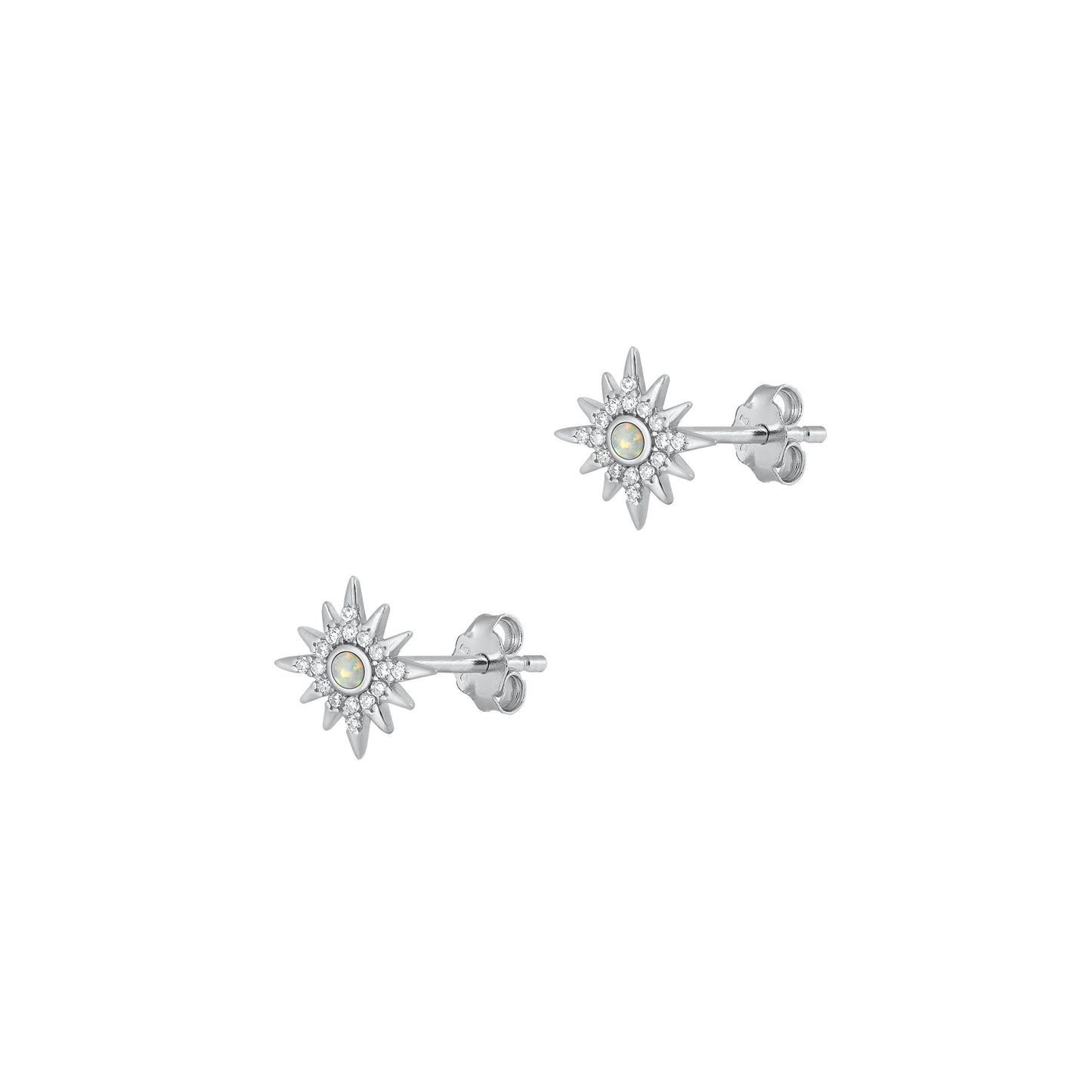 Silver Lab Opal Earrings - Sun