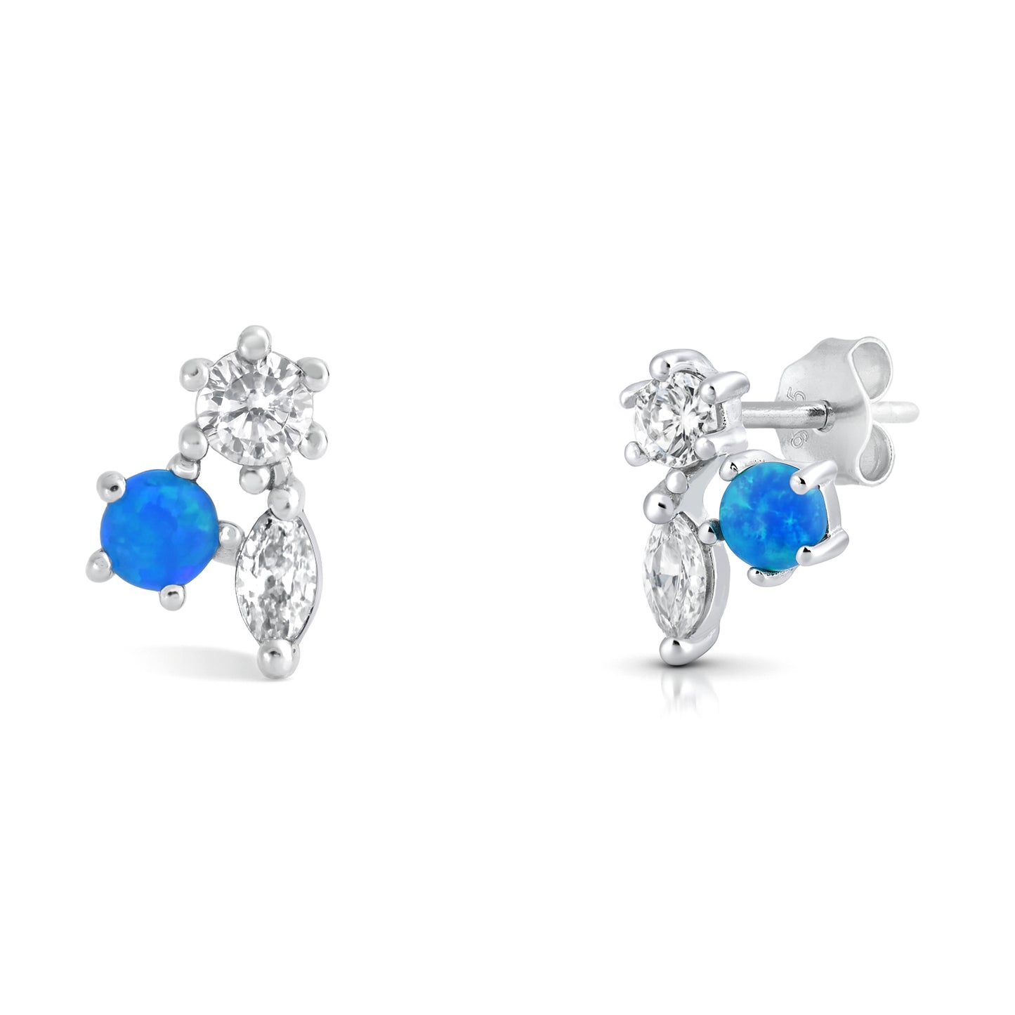 Silver Lab Opal Earring - Cluster