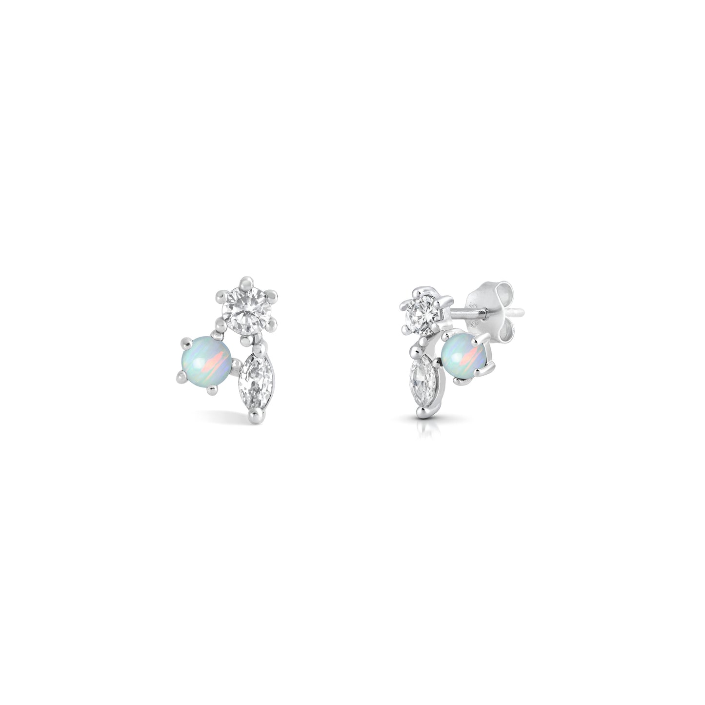 Silver Lab Opal Earring - Cluster