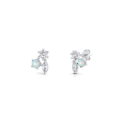 Silver Lab Opal Earring - Cluster