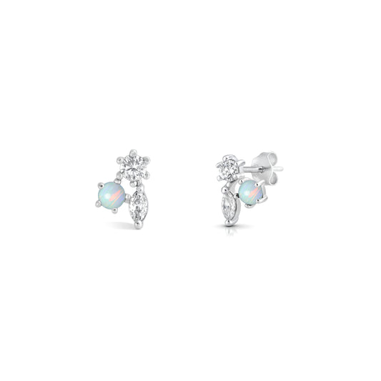 Silver Lab Opal Earring - Cluster