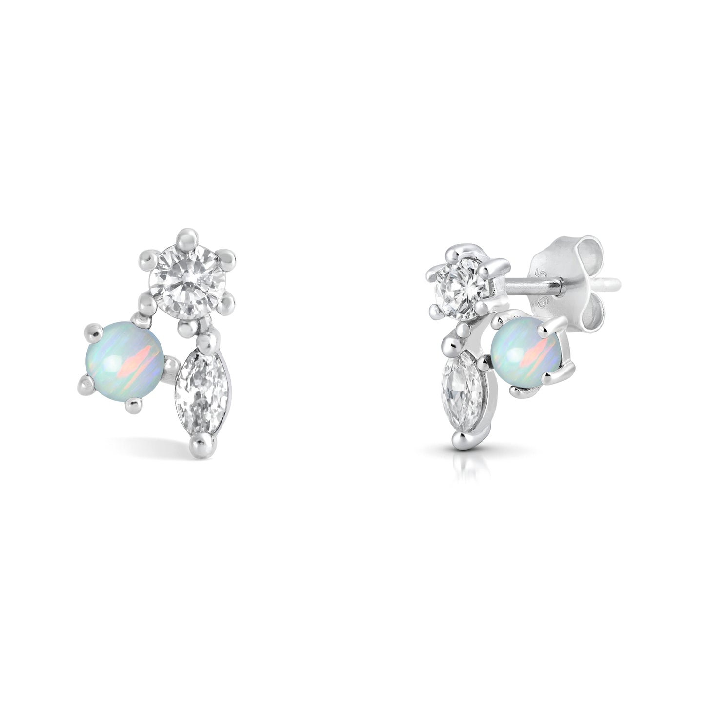 Silver Lab Opal Earring - Cluster