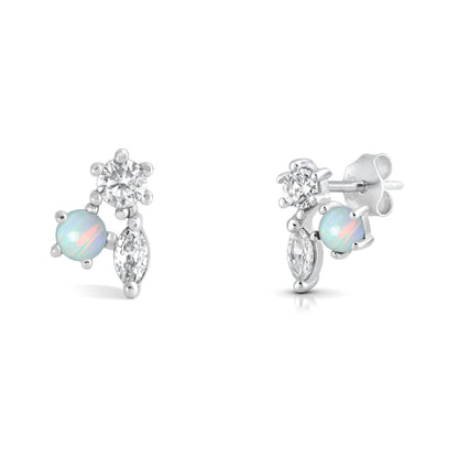 Silver Lab Opal Earring - Cluster