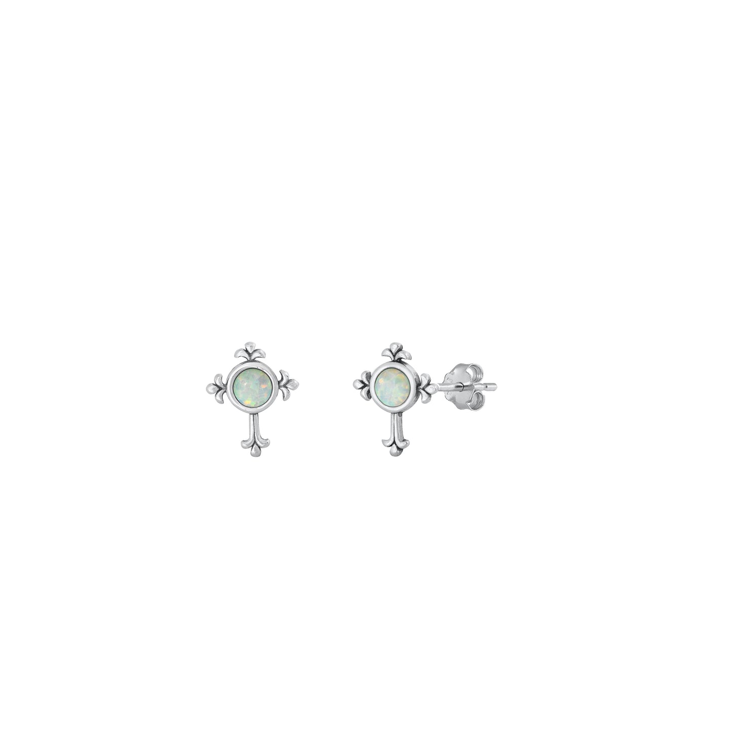 Silver Lab Opal Earrings - Cross