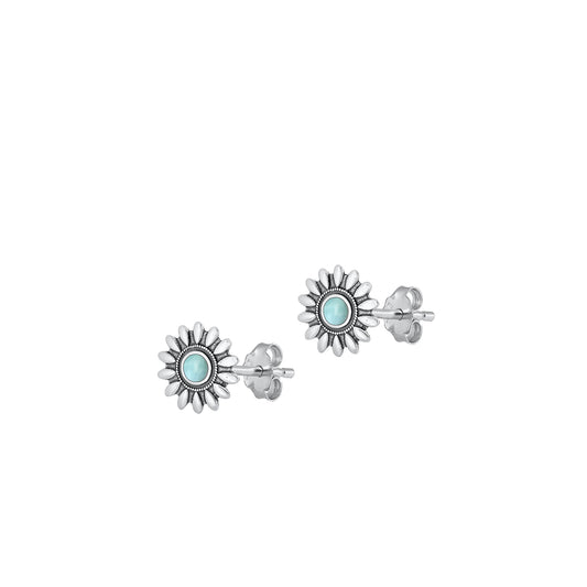 Silver Stone Earrings - Flower