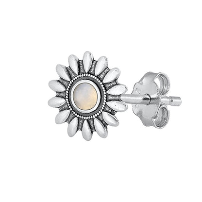 Silver Stone Earrings - Flower