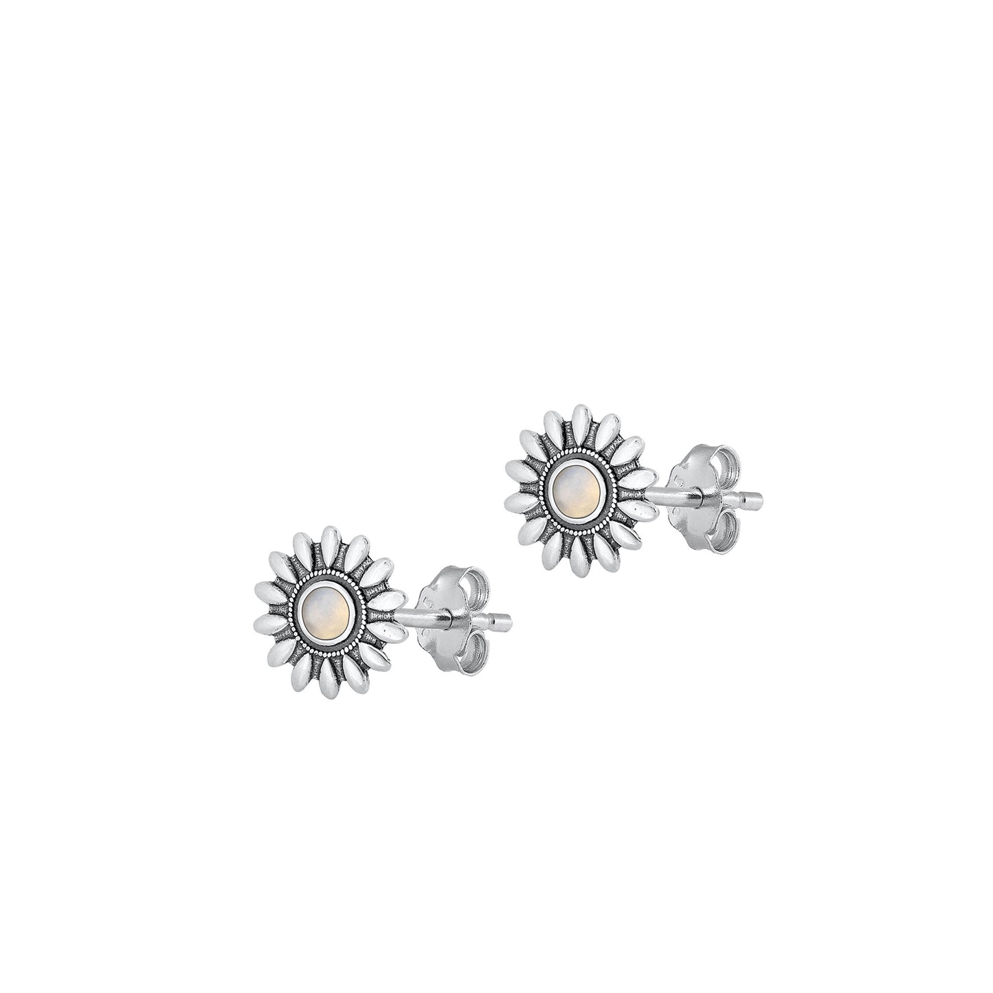 Silver Stone Earrings - Flower