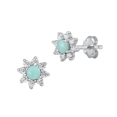 Silver Stone Earrings - Flower