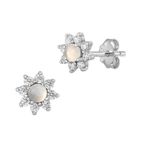 Silver Stone Earrings - Flower