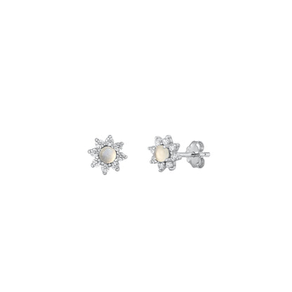 Silver Stone Earrings - Flower
