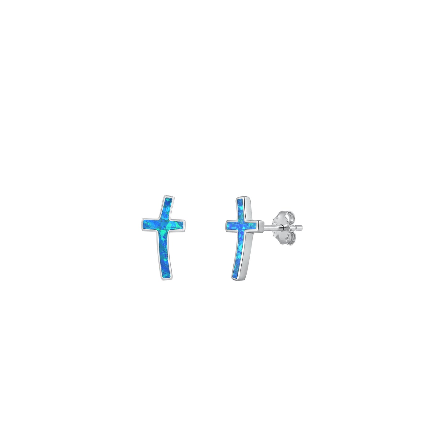 Silver Lab Opal Earring - Cross