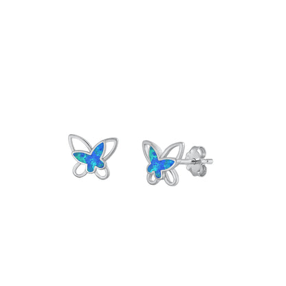 Silver Lab Opal Earrings - Butterfly