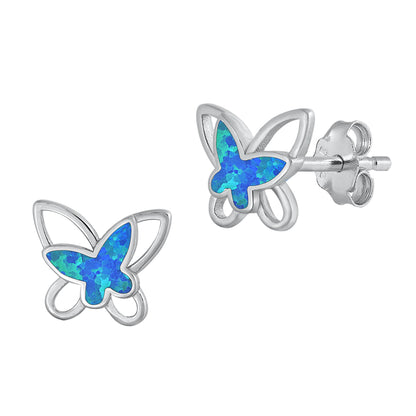 Silver Lab Opal Earrings - Butterfly
