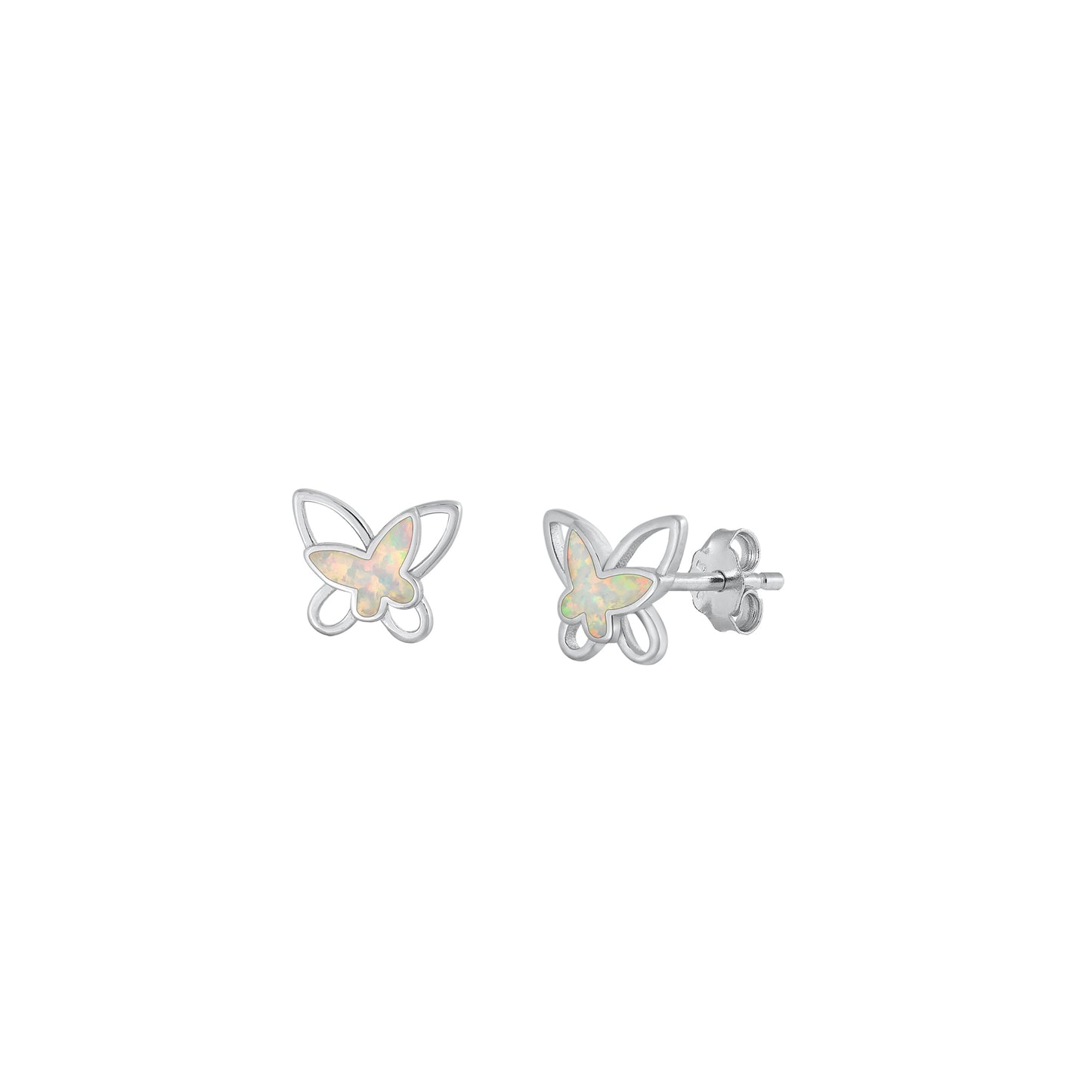 Silver Lab Opal Earrings - Butterfly