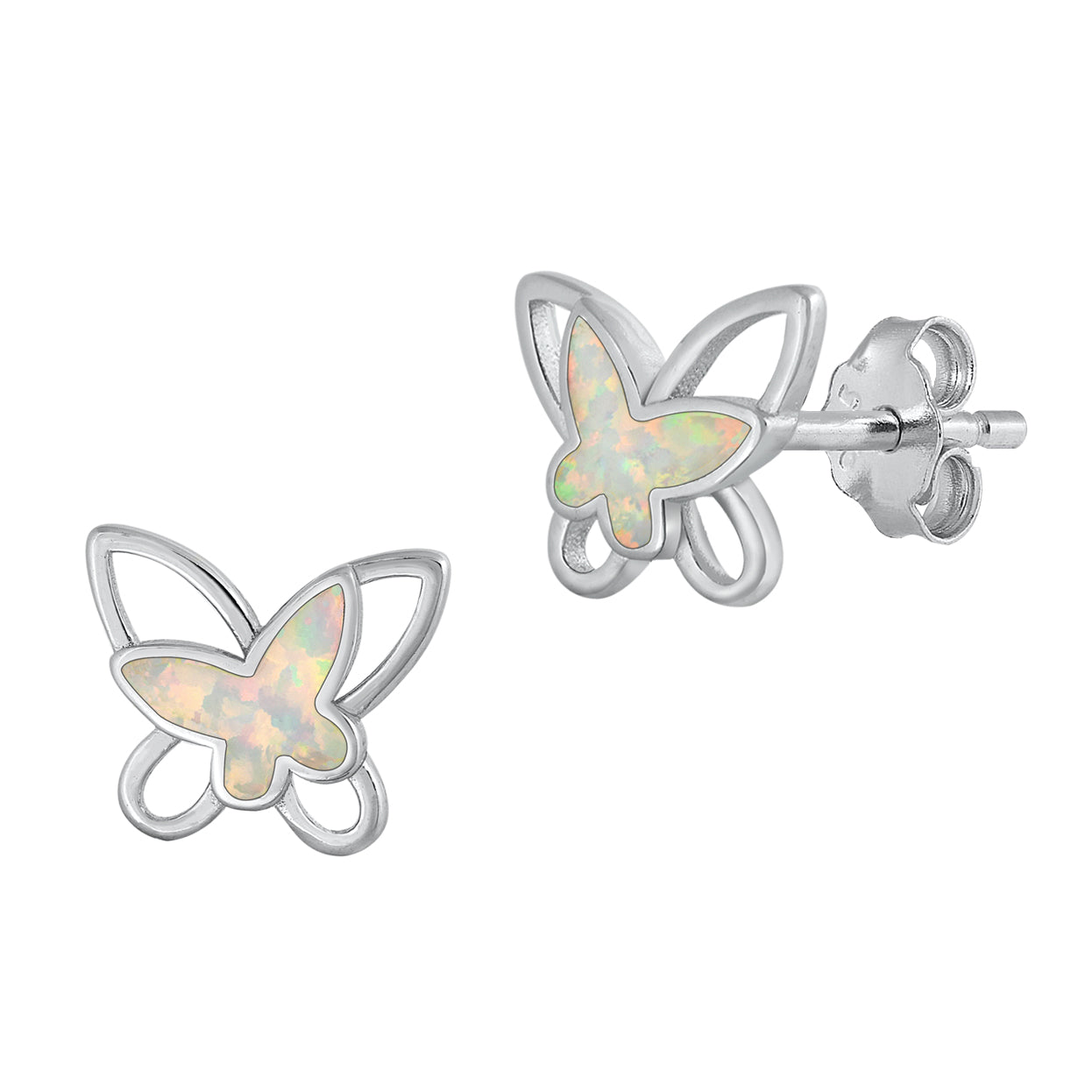 Silver Lab Opal Earrings - Butterfly