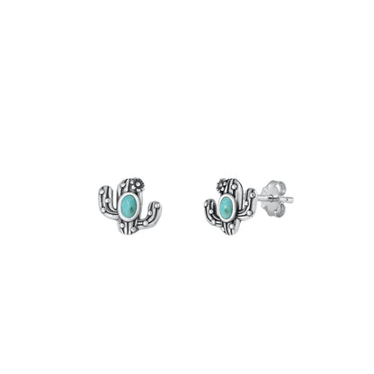 Silver Stone Earrings - Cactus