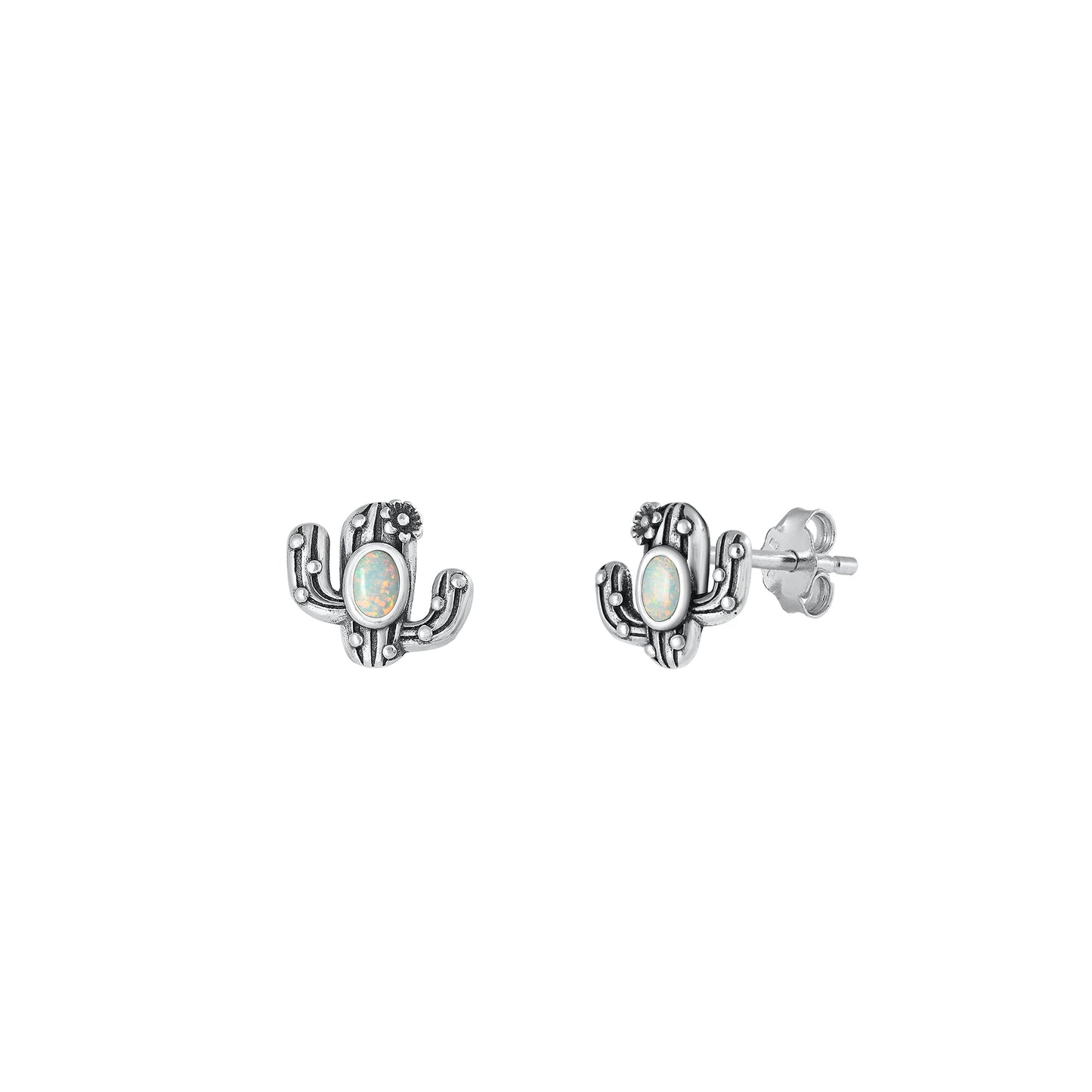 Silver Lab Opal Earrings - Cactus