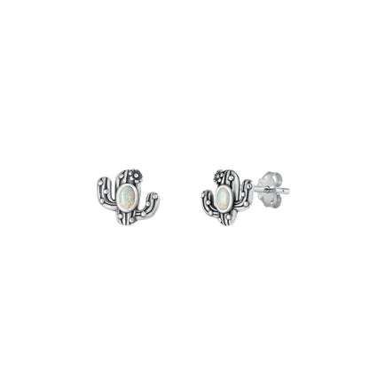 Silver Lab Opal Earrings - Cactus