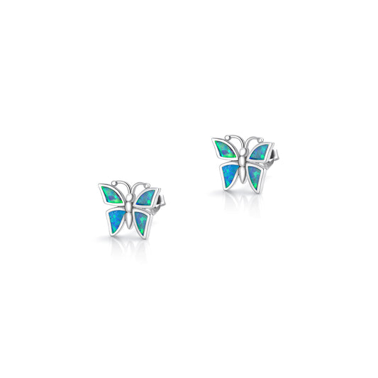Silver Lab Opal Earrings - Butterfly