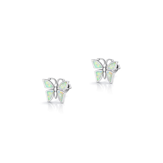 Silver Lab Opal Earrings - Butterfly