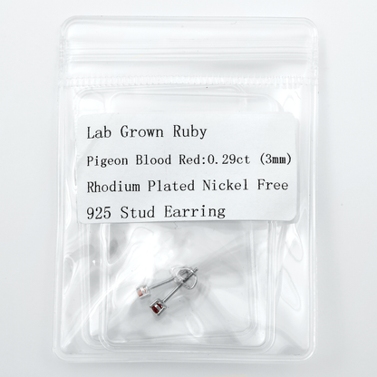 Lab Ruby Earrings - 3 mm