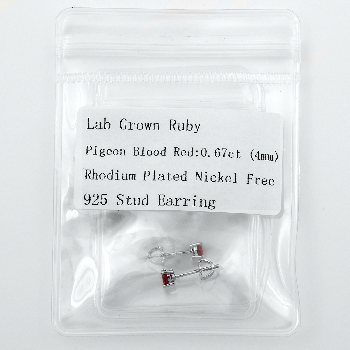 Lab Ruby Earrings - 4 mm
