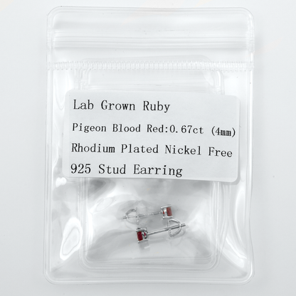 Lab Ruby Earrings - 4 mm
