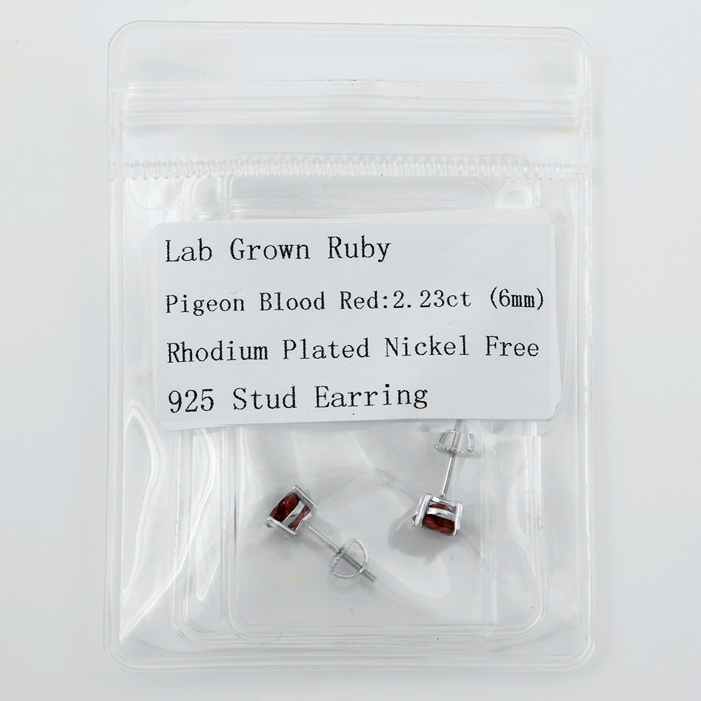 Lab Ruby Earrings - 6 mm