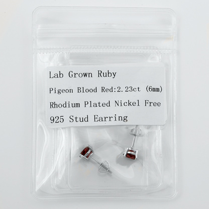 Lab Ruby Earrings - 6 mm