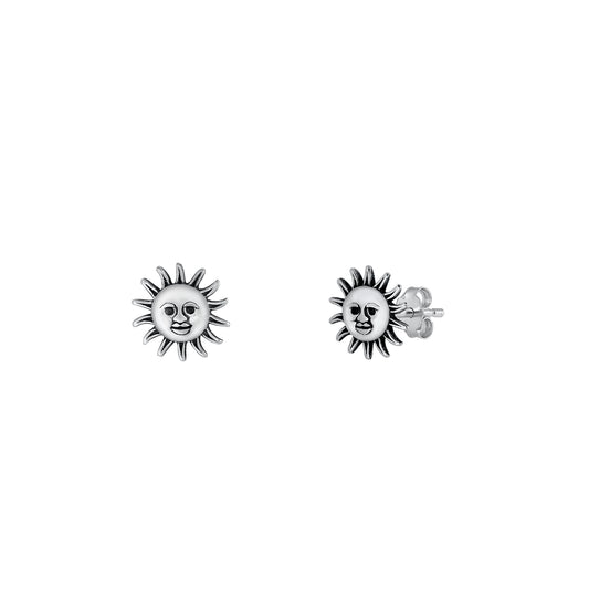Silver Stud Earrings - Smiling Sun