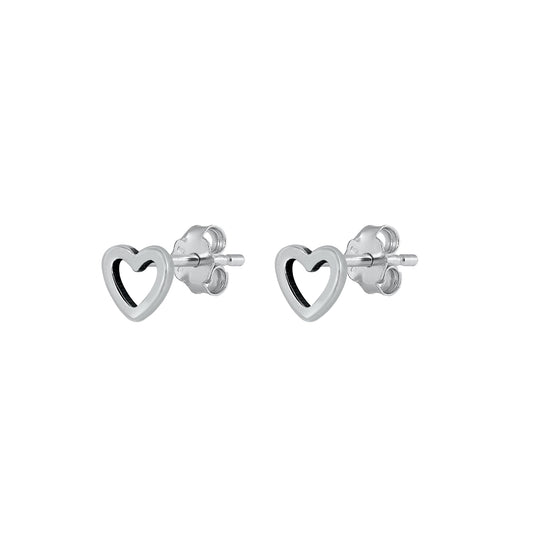 Silver Stud Earrings - Open Heart