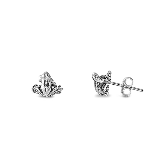 Silver Stud Earrings - Frog