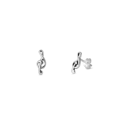 Silver Stud Earrings - Music Note