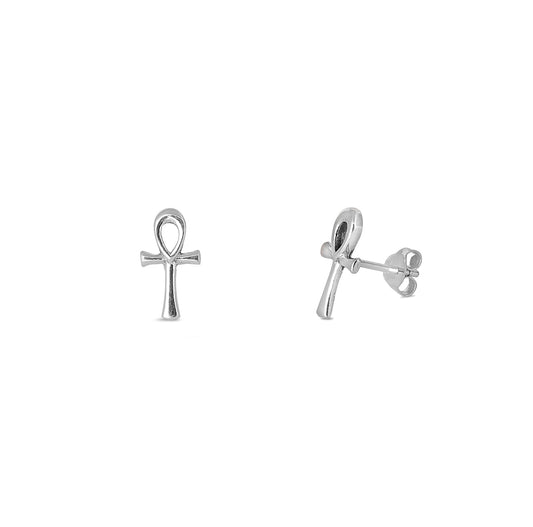 Silver Stud Earrings - Ankh