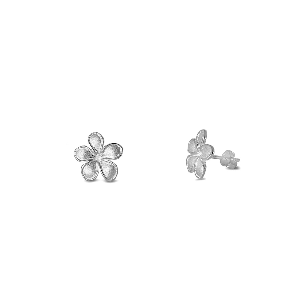 Silver Stud Earrings - Plumeria