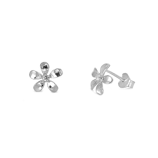 Silver Stud Earrings - Plumeria