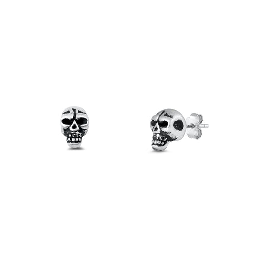 Silver Stud Earrings - Skull Head